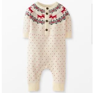 Hanna Andersson Cream and Red Reindeer Christmas Holiday Onesie 2T 24m